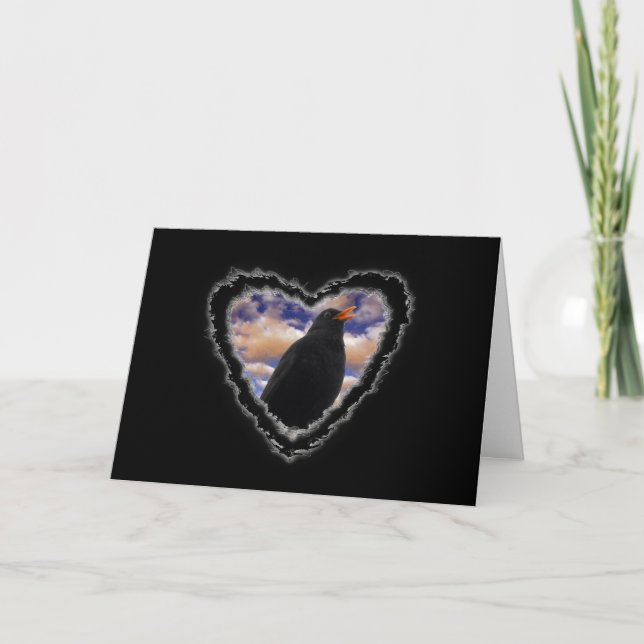 Tarjeta de amor Blackbird Heart Valentine Romance (Anverso)