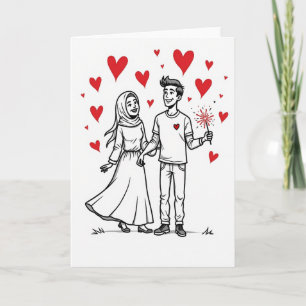 Tarjeta de amor brillante para pareja musulmana