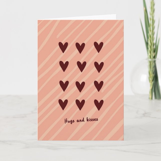 Tarjeta de amor con abrazos besos y corazones (Anverso)