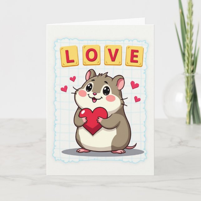 Tarjeta de amor con corazón de hámster lindo (Anverso)