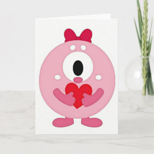 Tarjeta de amor con corazón de monstruo rosa