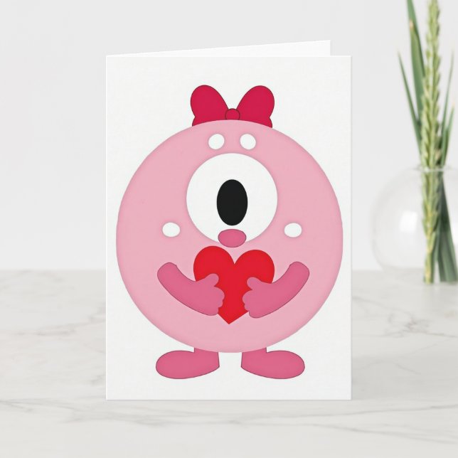 Tarjeta de amor con corazón de monstruo rosa (Anverso)