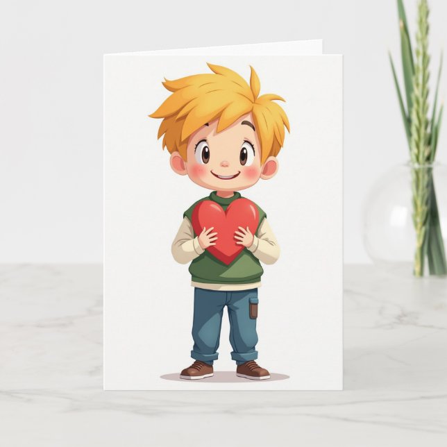 Tarjeta de amor con corazón de niño lindo (Anverso)