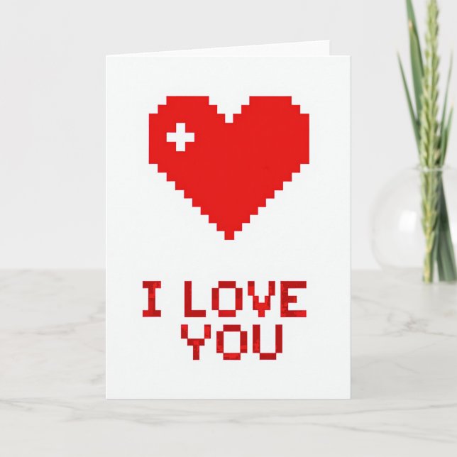 Tarjeta de amor con corazón de píxeles Te quiero (Anverso)