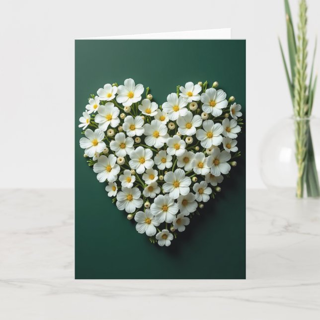 Tarjeta de amor con corazón floral blanco (Anverso)