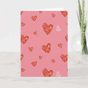Tarjeta de amor con corazones garabateados rosados