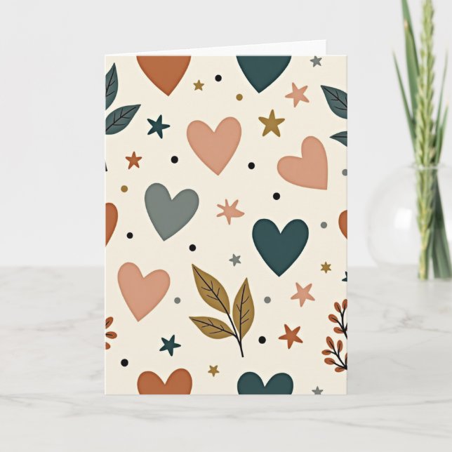 Tarjeta de amor con corazones y estrellas boho (Anverso)
