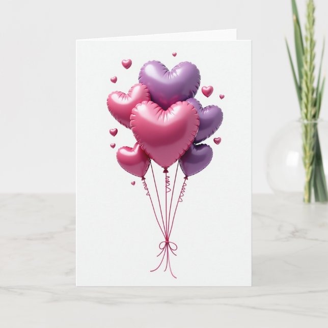 Tarjeta de amor con globos de corazón romántico (Anverso)