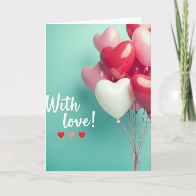 Tarjeta de Amor con Globos de Corazones (Anverso)