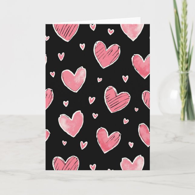 Tarjeta de amor con patrón de corazones rosas (Anverso)