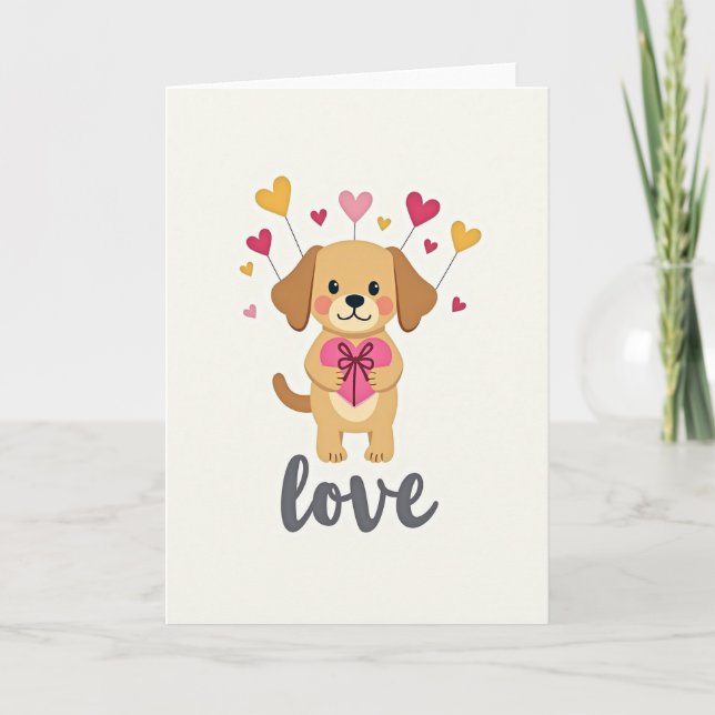 Tarjeta de amor de cachorro con corazón (Anverso)