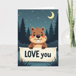 Tarjeta de Amor de Castor bajo la Luz de la Luna