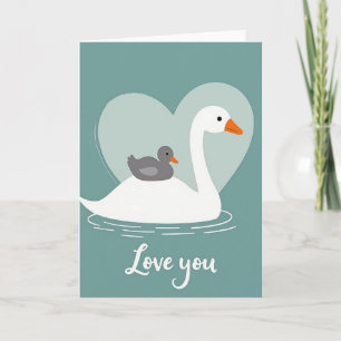 Tarjeta de amor de cisne de corazón verde