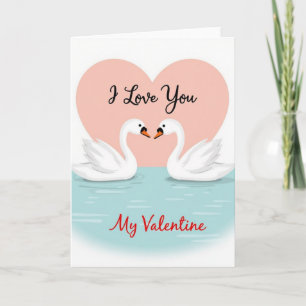 Tarjeta de amor de cisnes con corazón rosa