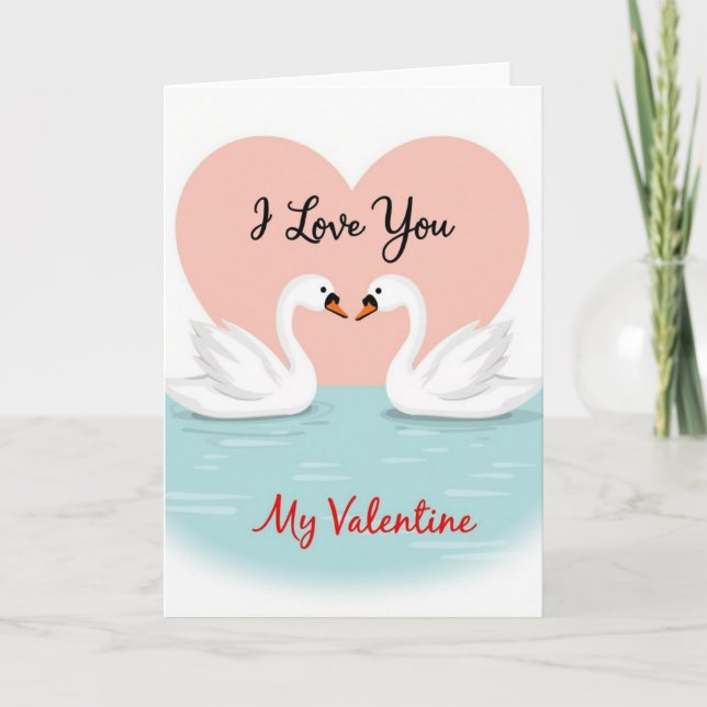 Tarjeta de amor de cisnes con corazón rosa (Anverso)