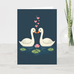 Tarjeta de amor de cisnes románticos