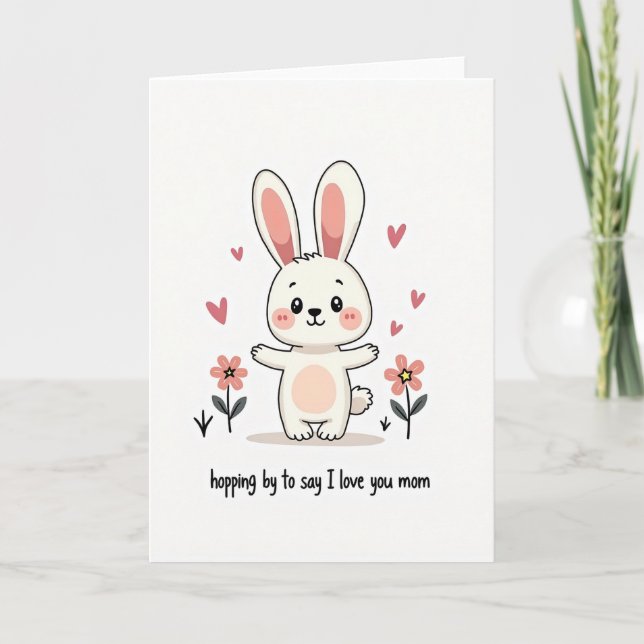 Tarjeta de Amor de Conejo Lindo Flor (Anverso)