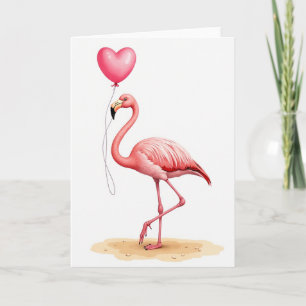 Tarjeta de amor de corazón de flamenco rosa
