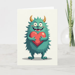 Tarjeta de amor de corazón de monstruo lindo