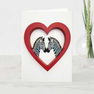 Tarjeta de amor de corazón de pareja de cebra