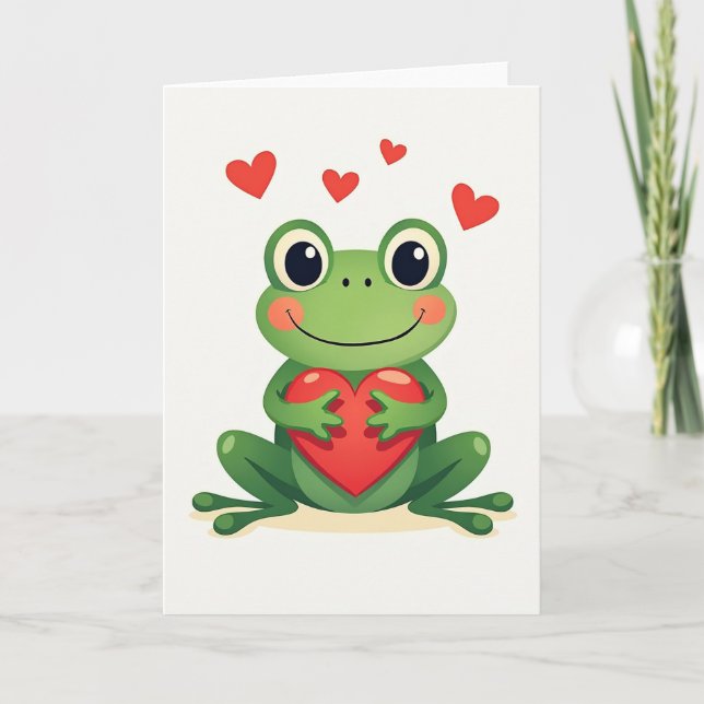 Tarjeta de amor de corazón de rana linda (Anverso)