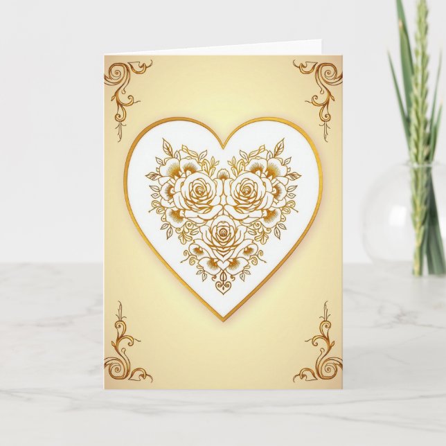 Tarjeta de amor de corazón de rosas de oro (Anverso)