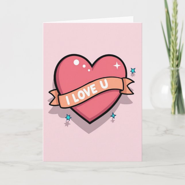 Tarjeta de amor de corazón rosa lindo (Anverso)