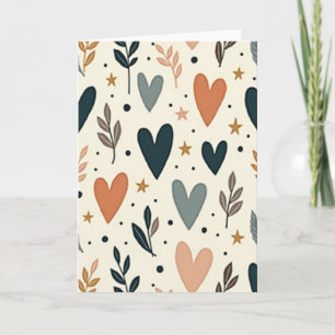 Tarjeta de amor de corazones boho azul verdoso