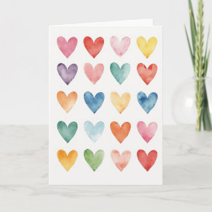Tarjeta de amor de corazones de acuarela rosa