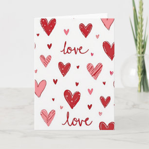 Tarjeta de amor de corazones rosados rojos