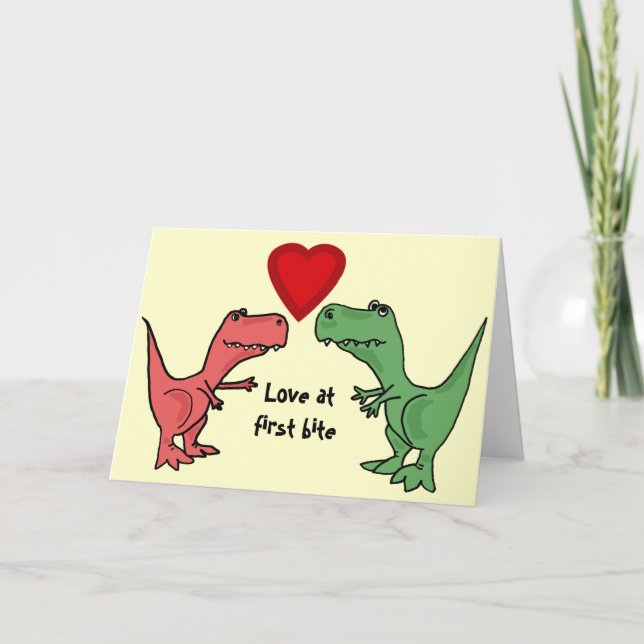 Tarjeta de amor de dinosaurio de AT- Amor a primer (Anverso)