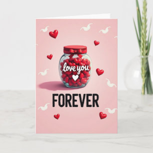 Tarjeta de amor de frasco de vidrio de corazones r
