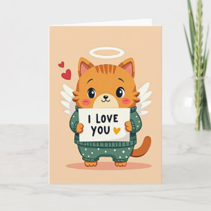 Tarjeta de Amor de Gato Ángel Adorable