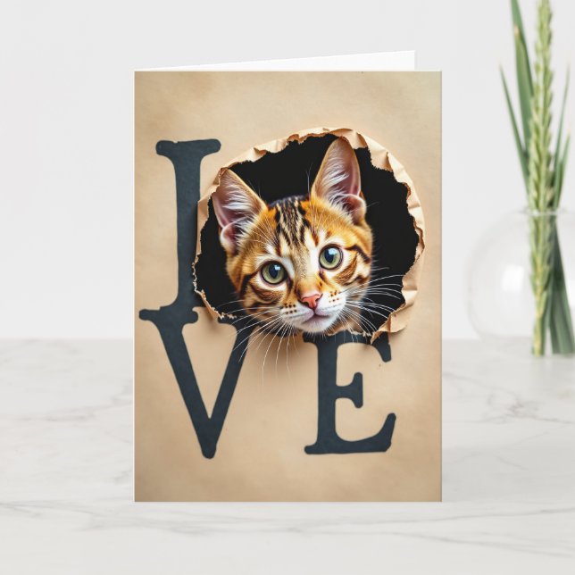 Tarjeta de amor de gato curioso (Anverso)