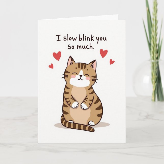 Tarjeta de Amor de Gato Lento Parpadeo (Anverso)