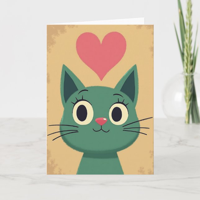 Tarjeta de amor de gato lindo corazón (Anverso)