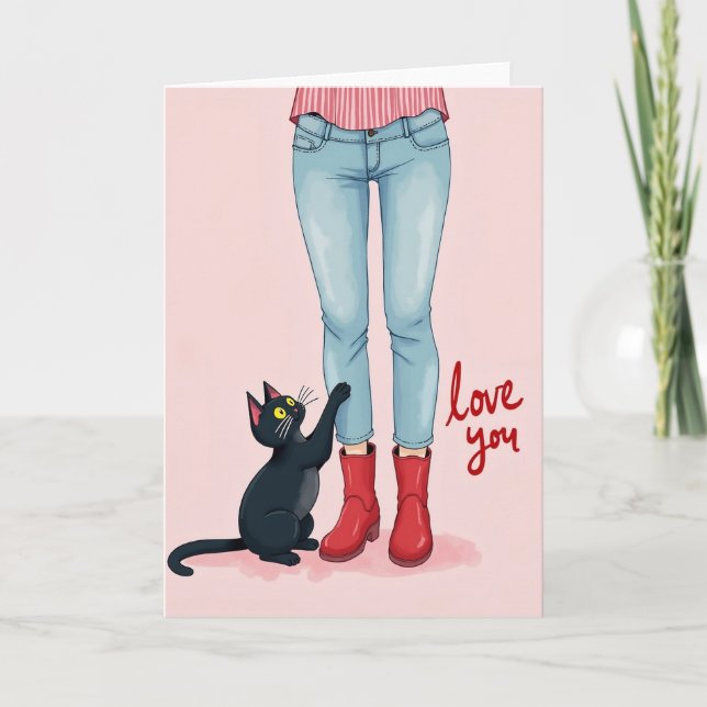 Tarjeta de amor de gato negro (Anverso)
