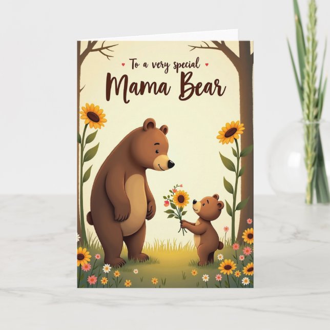 Tarjeta de amor de girasol de Mamá Osa (Anverso)