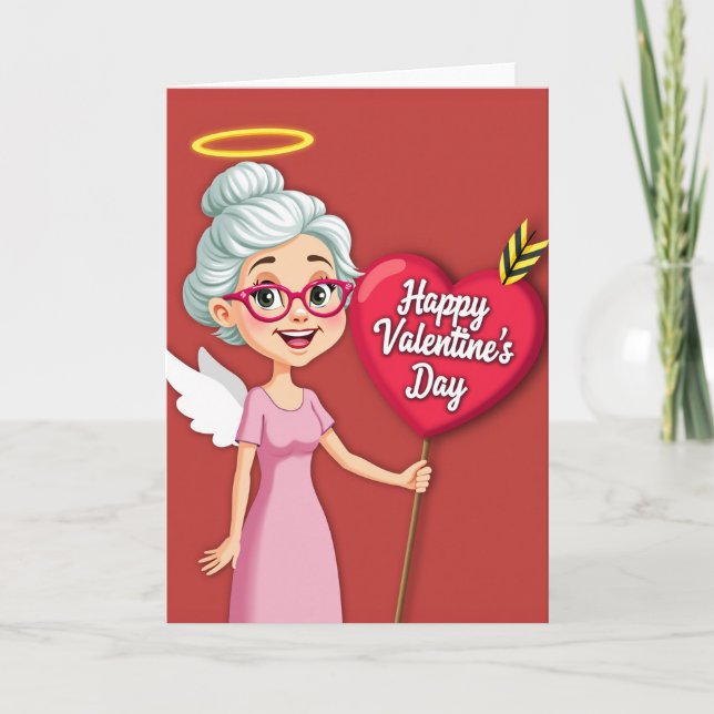 Tarjeta de Amor de la Abuela Cupido Festiva (Anverso)
