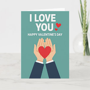 Tarjeta de amor de manos de corazón carmesí