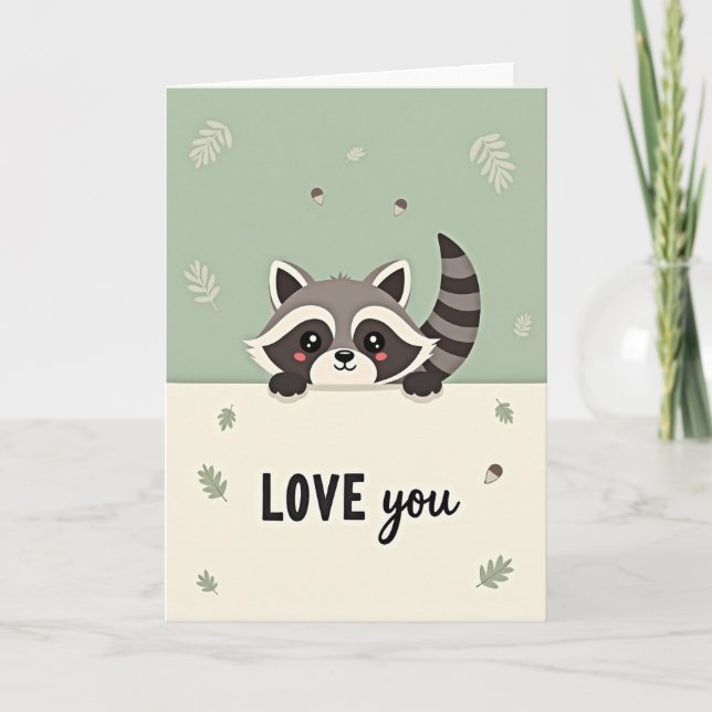 Tarjeta de Amor de Mapache Adorable (Anverso)