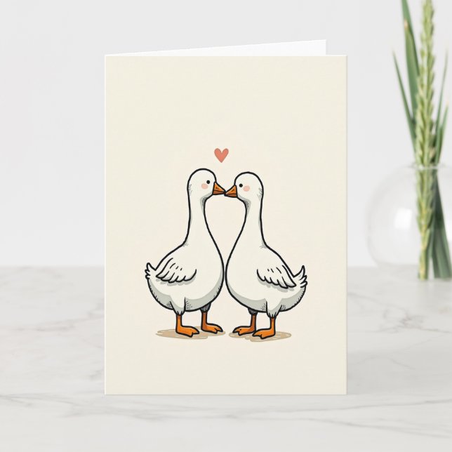 Tarjeta de amor de pareja de gansos lindos (Anverso)