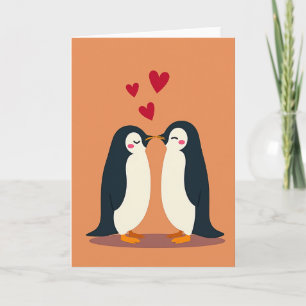 Tarjeta de Amor de Pareja de Pingüinos Besándose