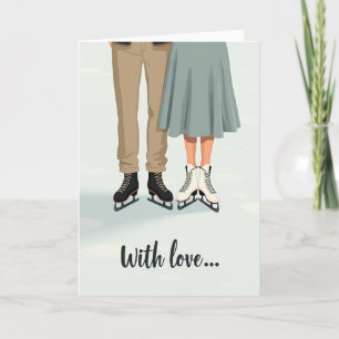 Tarjeta de amor de patinadores con el corazón