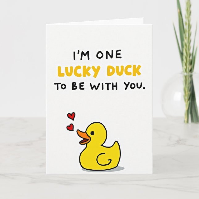 Tarjeta de amor de pato afortunado lindo (Anverso)