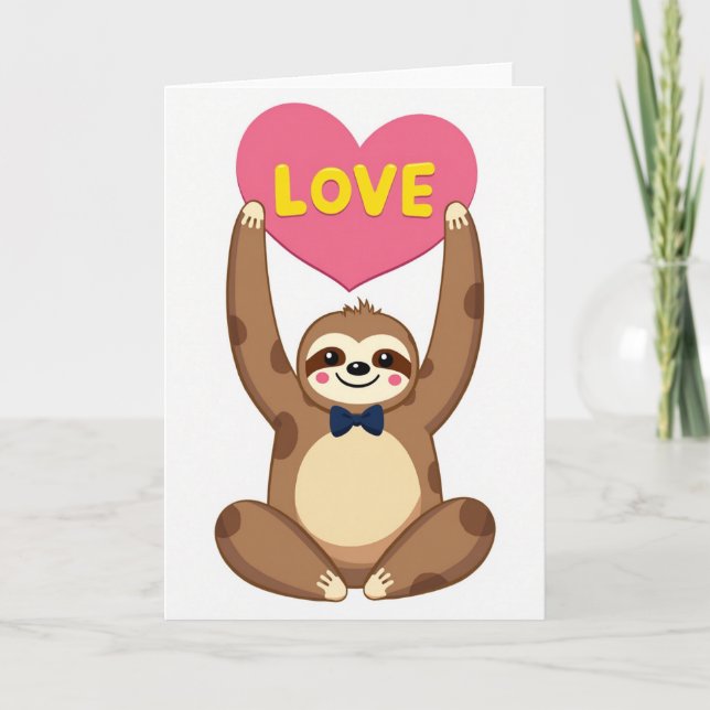 Tarjeta de amor de perezoso lindo corazón (Anverso)