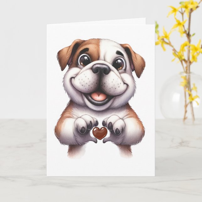 Tarjeta de Amor de Perrito Adorable (flor amarilla)
