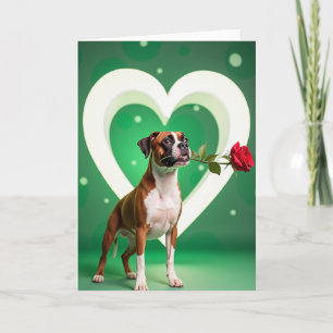 Tarjeta de amor de rosa de perro boxer