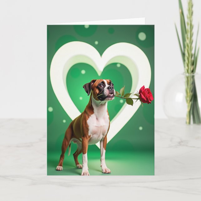 Tarjeta de amor de rosa de perro boxer (Anverso)