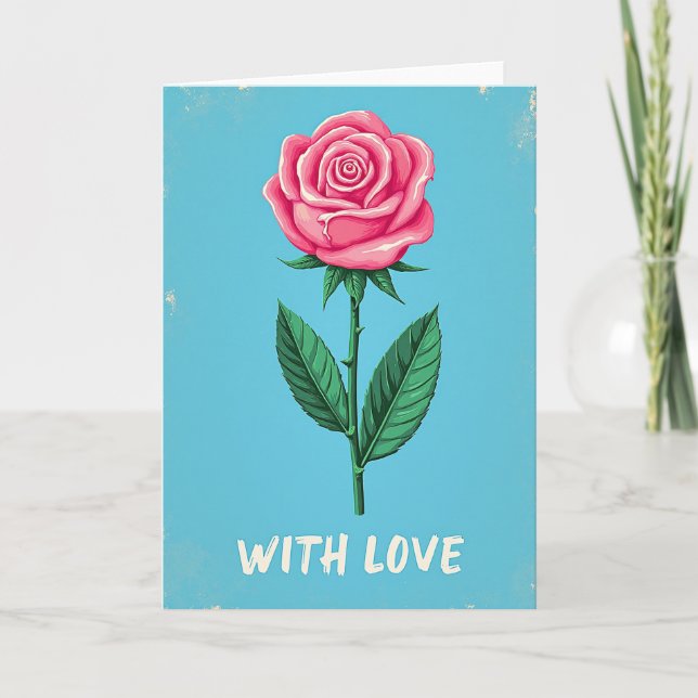 Tarjeta de amor de rosa rosa (Anverso)